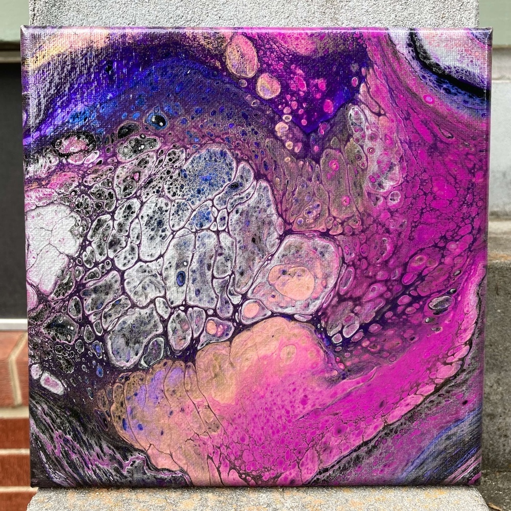 Numinous 8"x8" Painting by Color Fluent Art (Black/Purple/Pink/Silver/Gold)